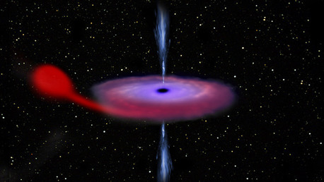 Un monstruoso agujero negro despierta y comienza a tragar masa de su estrella vecina
