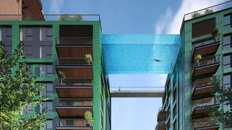 Proyectan una piscina transparente suspendida entre dos edificios