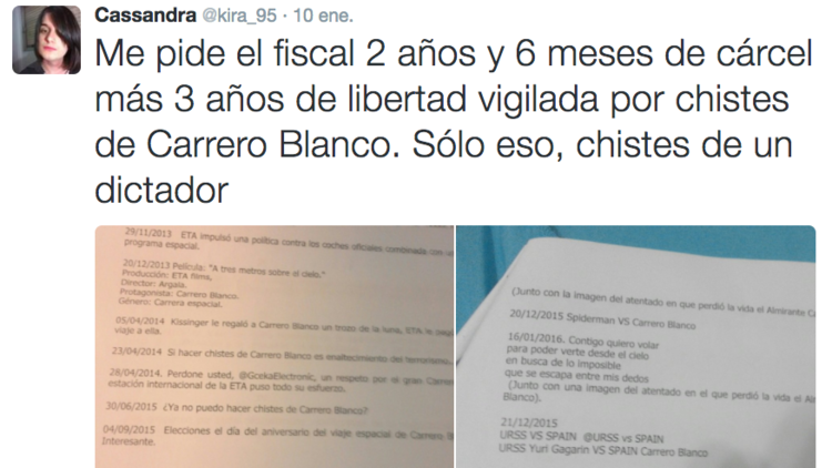 Piden 2 años y 6 meses de cárcel para una tuitera que hizo chistes sobre un general franquista
