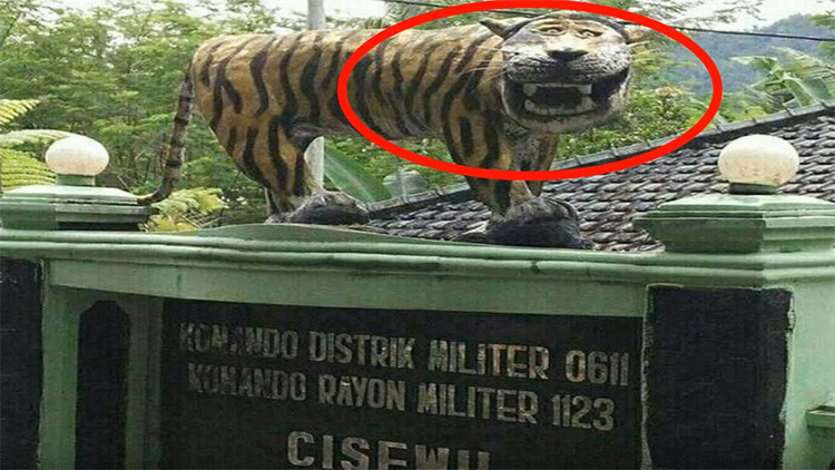 "Por divertida": Destruyen estatua de un tigre de un cuartel militar y desatan una catarata de memes