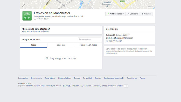 Facebook activa el servicio para confirmar el estado de seguridad tras el ataque en Manchester 