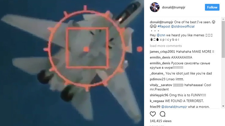 El hijo de Trump comparte un video alterado en el que su padre 'derriba' un avión con el logo de CNN