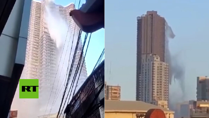 VIDEO: Piscina de un rascacielos de Filipinas vierte su agua tras un terremoto