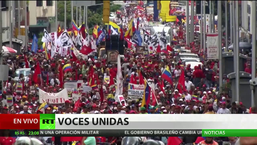 Exigen el fin del bloqueo de EE.UU. a Venezuela en una multitudinaria marcha