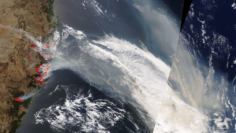 Un satélite de la NASA capta sobre el Pacífico impresionantes imágenes del humo de los incendios en Australia