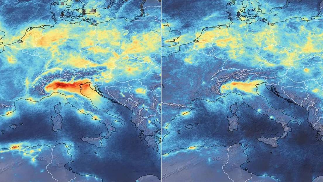 VIDEO: Imágenes desde el espacio muestran la veloz caída de la contaminación en Italia mientras empeora el brote de covid-19