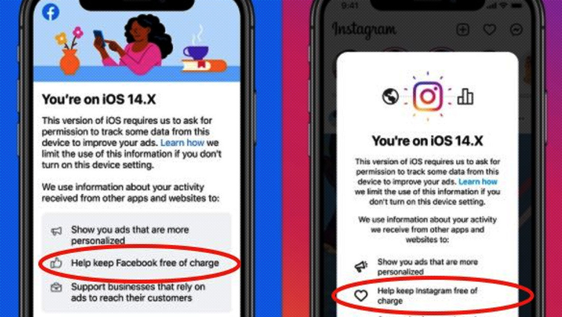 Facebook e Instagram empiezan a notificar a los usuarios de iOS que la recopilación de datos puede "ayudar a mantener gratis" estas aplicaciones