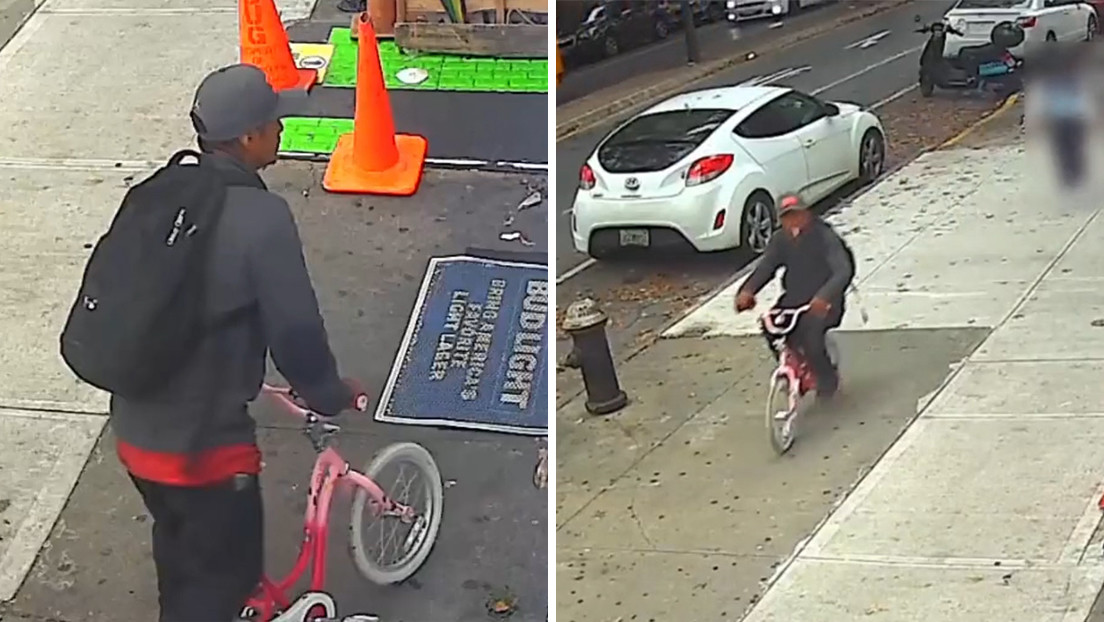 Un ladrón con una bicicleta rosa con mariposas le arrebata el móvil a una niña de 10 años y se da a la fuga en Nueva York (VIDEO)