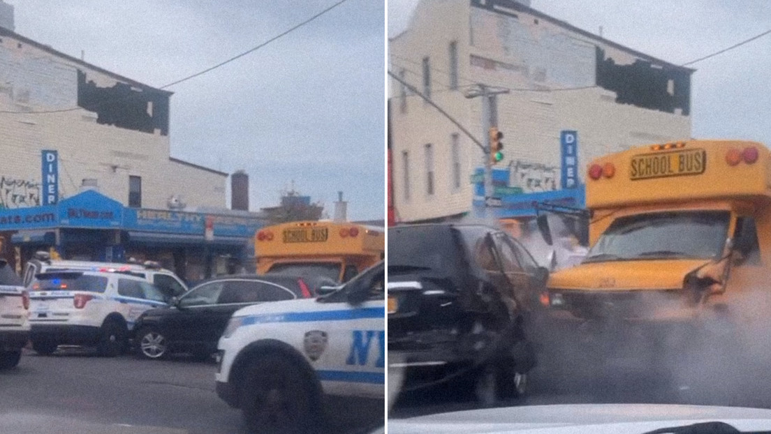 VIDEOS: Roba un bus escolar, embiste varios vehículos y provoca una persecución policial en Nueva York