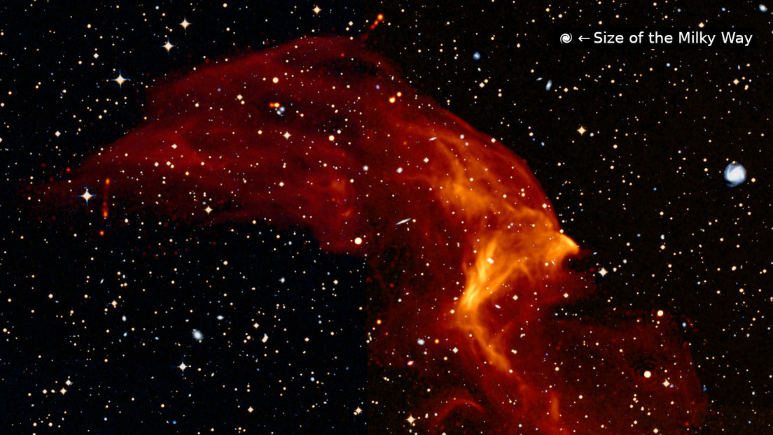 Astrónomos obtienen una imagen de la onda de choque cósmica más grande jamás observada que se extiende por 6,5 millones de años luz