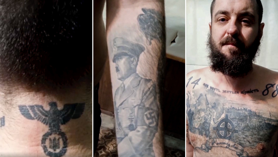 Retratos de Hitler, símbolos nazis e imágenes de Satán: combatientes presos del batallón Azov muestran sus tatuajes ante la cámara (VIDEO)