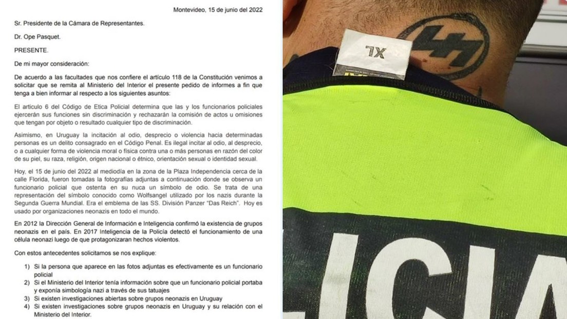 Diputadas uruguayas piden que se investigue a un policía con un supuesto símbolo nazi tatuado en el cuello