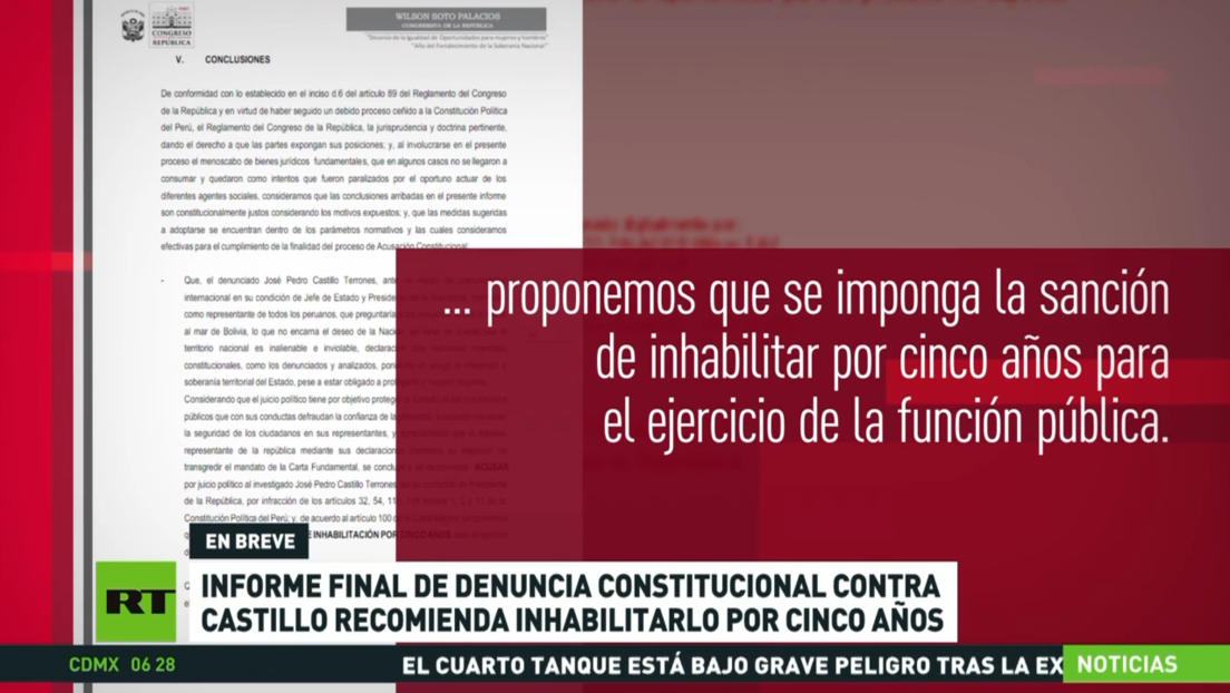 Informe final de denuncia contra el presidente de Perú recomienda su inhabilitación