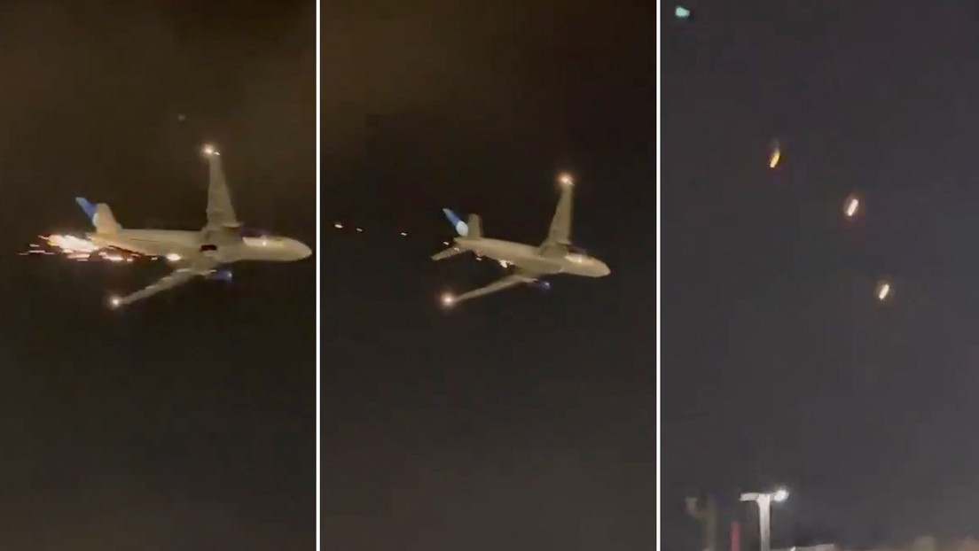 Un avión de United Airlines lanza chispas en el aire poco después de despegar (VIDEO)