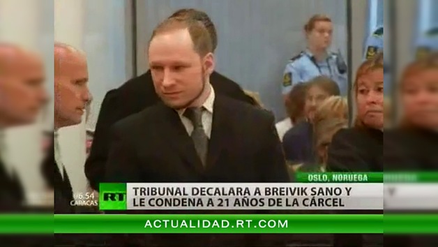 Condenan al terrorista Breivik a 21 años de cárcel  