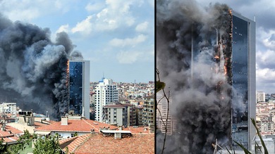 Un voraz incendio consume un rascacielos en Estambul