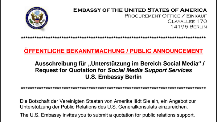 Auf Jobsuche? US-Botschaft in Berlin sucht transatlantische "Ludmillas" für Internet-PR und zum Aufspüren anti-amerikanischer Tendenzen