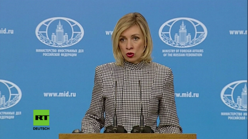 Die Sprecherin des russischen Außenministeriums, Maria Sacharowa bei ihrer Pressekonferenz am Donnerstag.