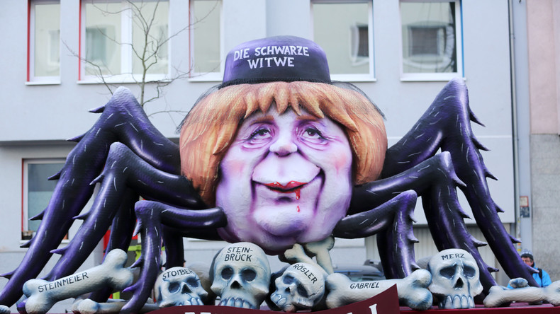 Schulz im Fleischwolf, Merkel als "Schwarze Witwe": Hohn und Spott bei Karneval in Düsseldorf 