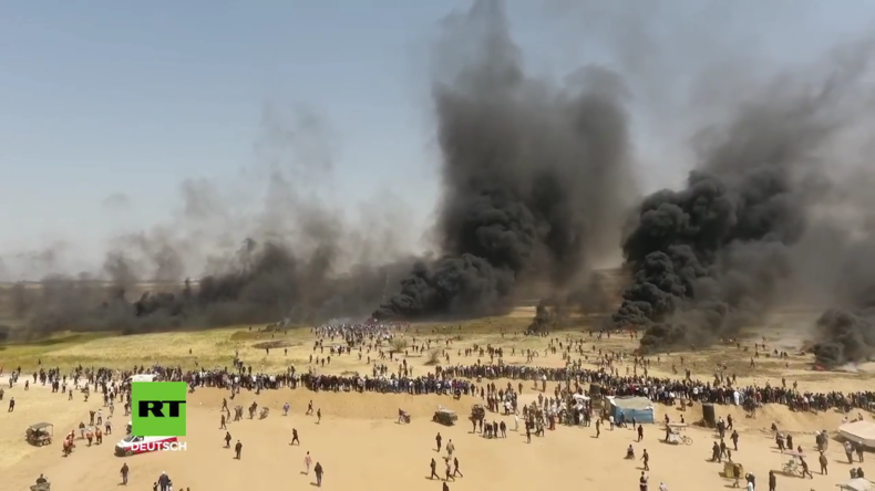 Palästina: Drohnenaufnahmen zeigen Proteste an der Grenze zwischen Israel und Gaza