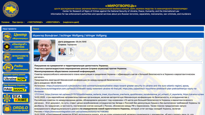 Neuester Eintrag in der ukrainischen Abschussliste Mirotworez: "Russlandfreund" Wolfgang Ischinger