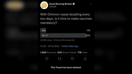 Großbritannien: 89 Prozent in Umfrage gegen Impfpflicht – TV-Sendung reagiert mit Löschung