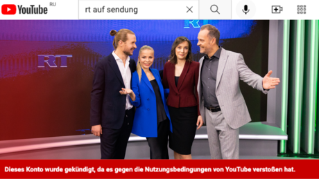 YouTube löscht TV-Konto "RT auf Sendung"