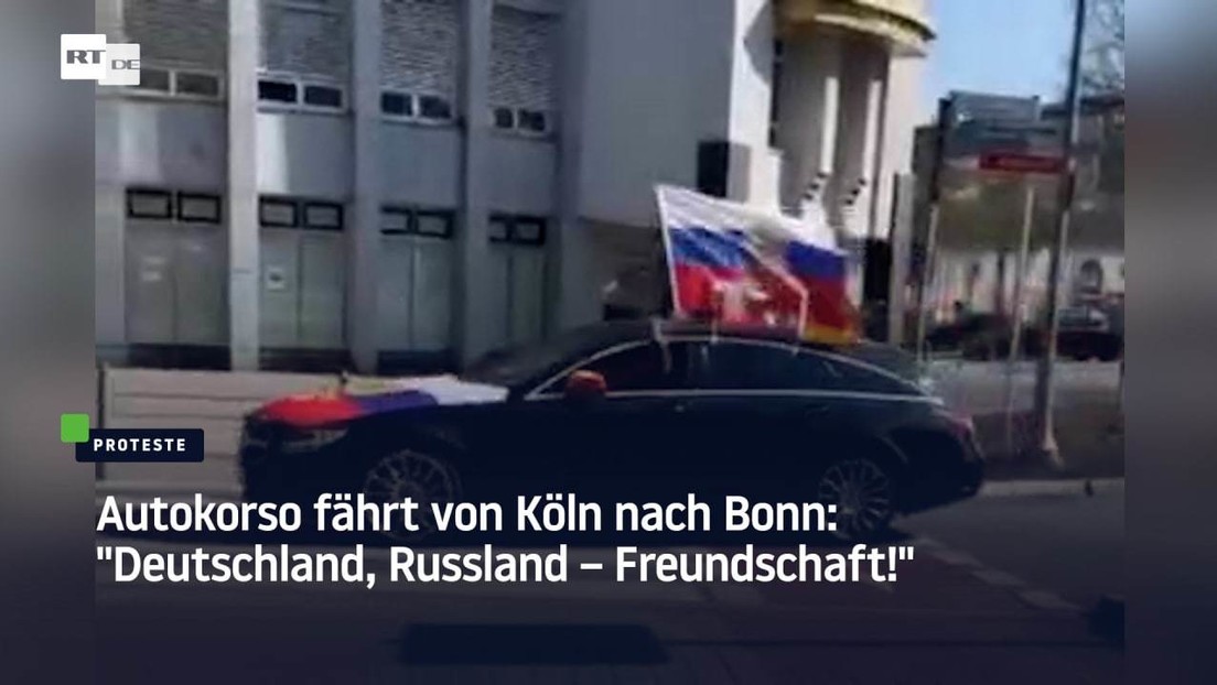 Autokorso fährt von Köln nach Bonn: "Deutschland, Russland – Freundschaft!"