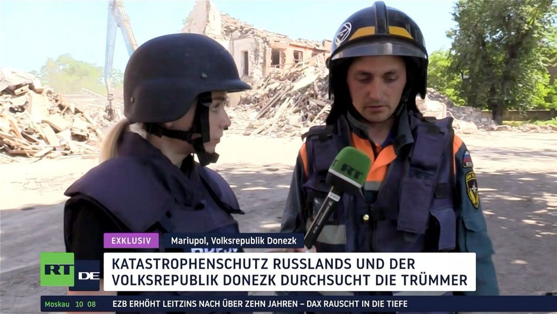 Mariupol: Katastrophenschutz Russlands und der Volksrepublik Donezk durchsucht die Trümmer