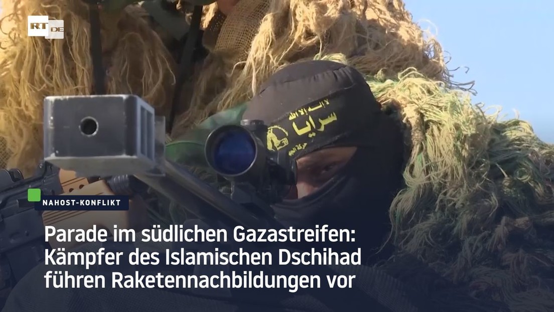 Parade im südlichen Gazastreifen: Kämpfer des Islamischen Dschihad führen Raketennachbildungen vor