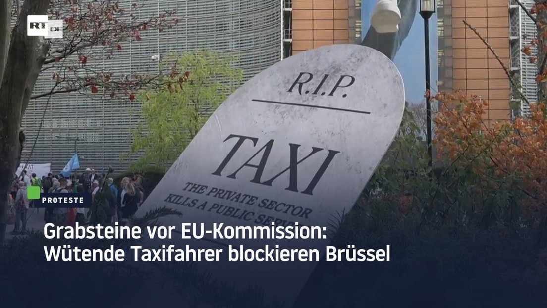 Grabsteine vor EU-Kommission: Wütende Taxifahrer blockieren Brüssel