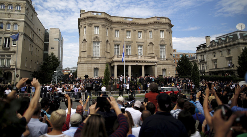 Cuban flag flies in Washington as embassy reopens after 54 years