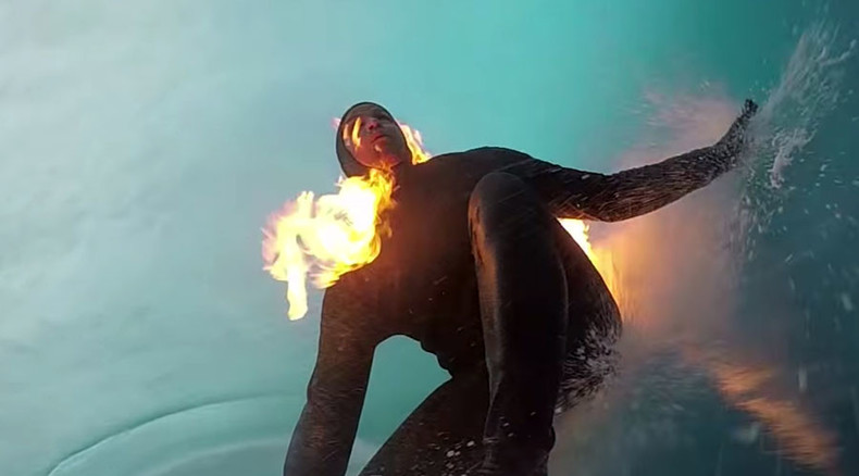 Human torch: Surfer catches a wave while on fire (VIDEO)
