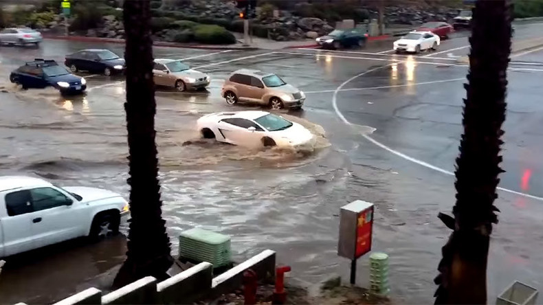 Little Lamborghini that could: Sportscar fights San Diego flood and wins (VIDEO)