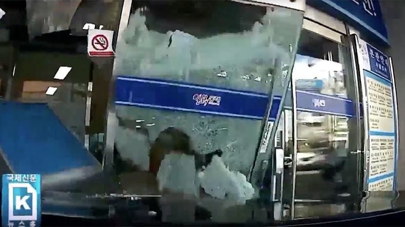 Crash! Bang! Wallop! Watch how a 76yo driver smashes her car into City Hall – and keeps going (VIDEO