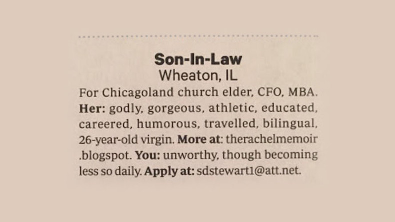 ‘Godly, gorgeous, virgin’: Dad posts creepy ad in Christian magazine seeking husband for daughter