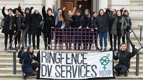 ‘Women are dying’: Sisters Uncut blockades Treasury to protest domestic abuse service cuts