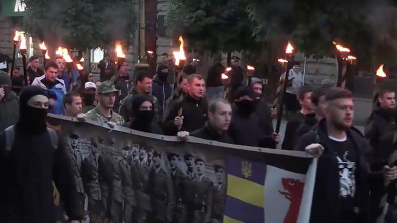 Ukrainian Neo-Nazis mark anniversary of Galicia SS division with torchlit march (VIDEO)