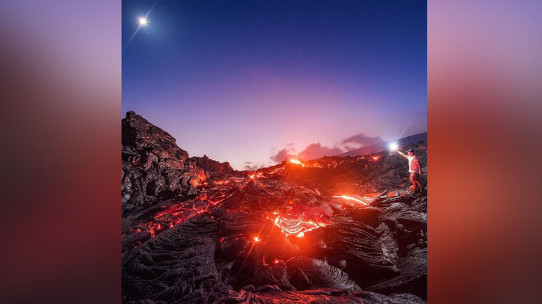 Ethereal images capture meteor speeding over molten lava (PHOTOS)