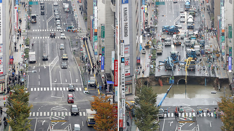 Giant Japanese sinkhole fixed in 48hrs as city gets back on track (PHOTOS)
