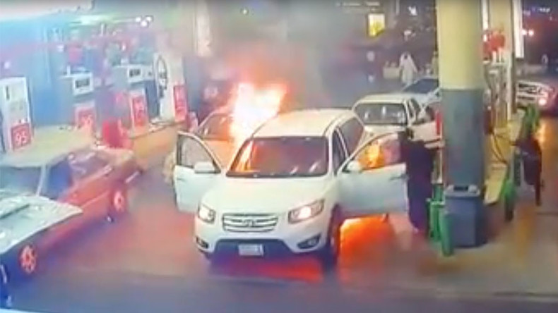Car engulfed by flames in alarming gas station footage (VIDEO)