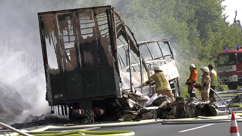 18 dead, over 30 injured as bus bursts into flames after crash in Bavaria, Germany (VIDEO)