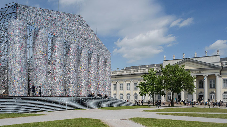 Artist recreates Parthenon at Nazi book-burning site with 100,000 banned titles (PHOTOS)