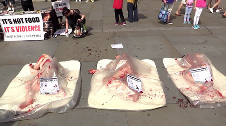 Vegan activists strip off for ‘bloody’ London protest (VIDEO)