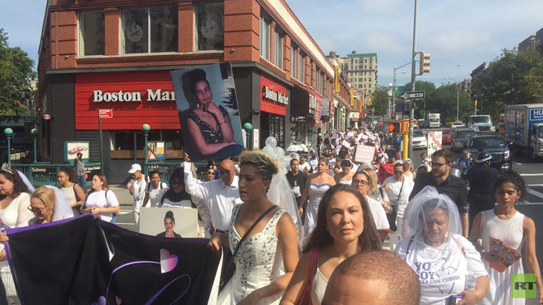 Unhappily ever after: 'Brides' march in NYC against domestic violence