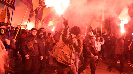 Ukrainian nationalists hold march in Kiev to mark anniversary of creation of Nazi-linked group 