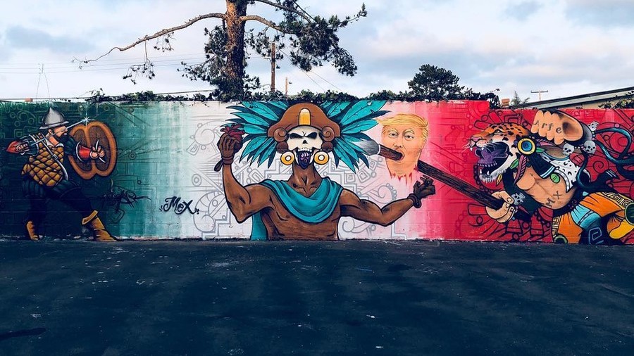Mural with Trump’s head on a spear brings death threats to artist