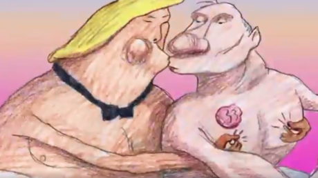 Trump, Putin imagined as passionate gay lovers in casually homophobic NYT cartoon (VIDEO)
