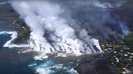 Hawaii gets new island as erupting volcanic crater continues to spew lava into sea