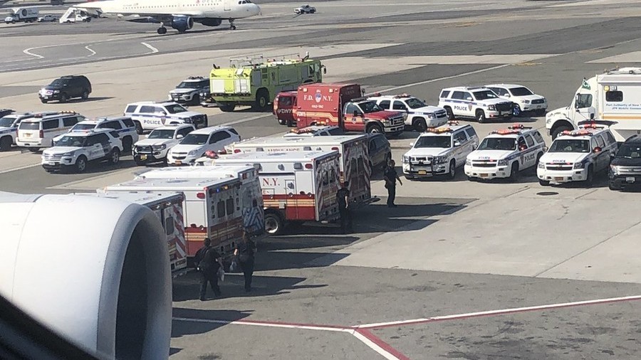 Counter-terror police deployed to Emirates plane at JFK as passengers on board fall ill (PHOTOS)